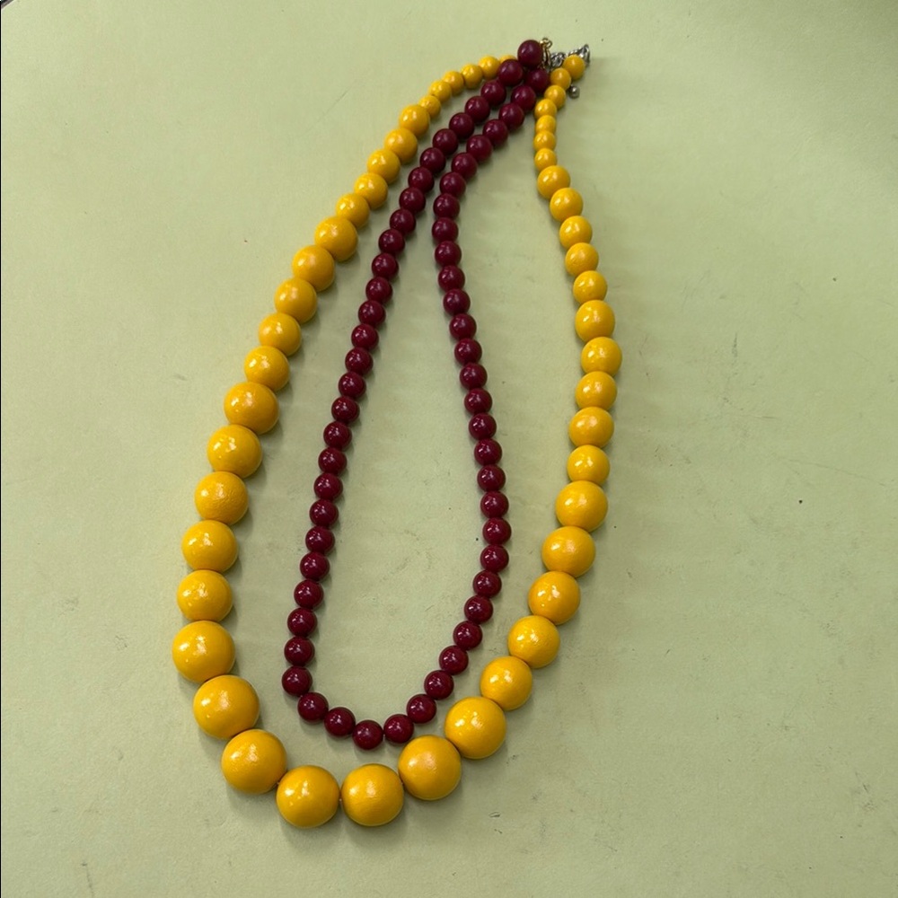 Vintage Yellow wooden Handmade Necklace - Picture 6 of 8
